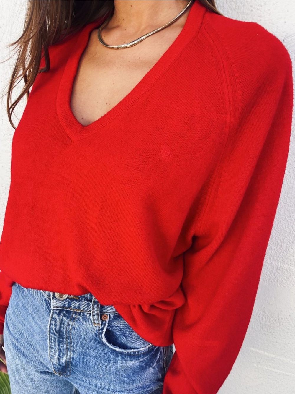 Vintage Dior V-Neck Sweater in Vibrant Red